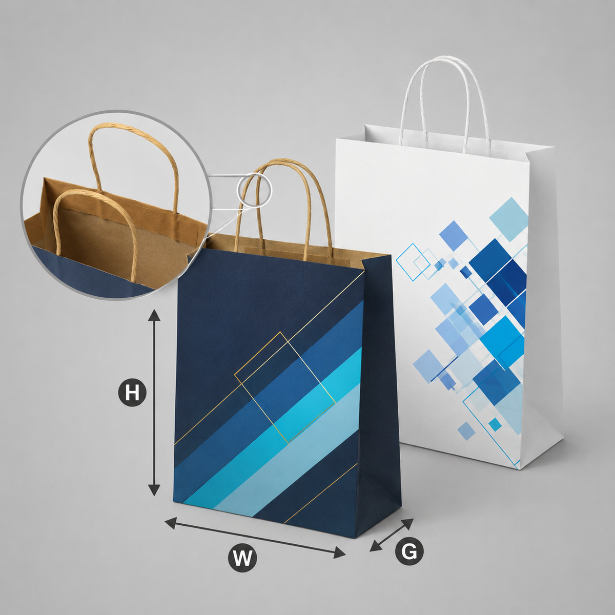 Kraft Shopping Bag (White) Top Fold