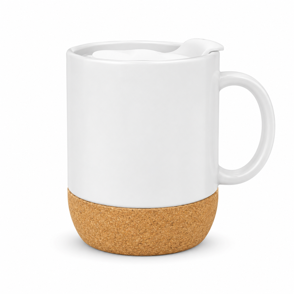 sublimation ceramic coffee mug with cork base & splash - proof Lid