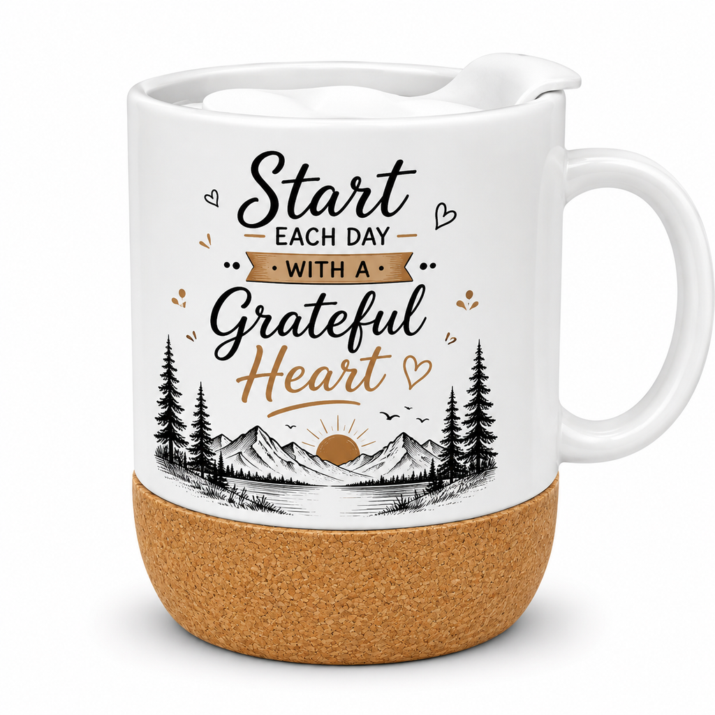 sublimation ceramic coffee mug with cork base & splash - proof Lid
