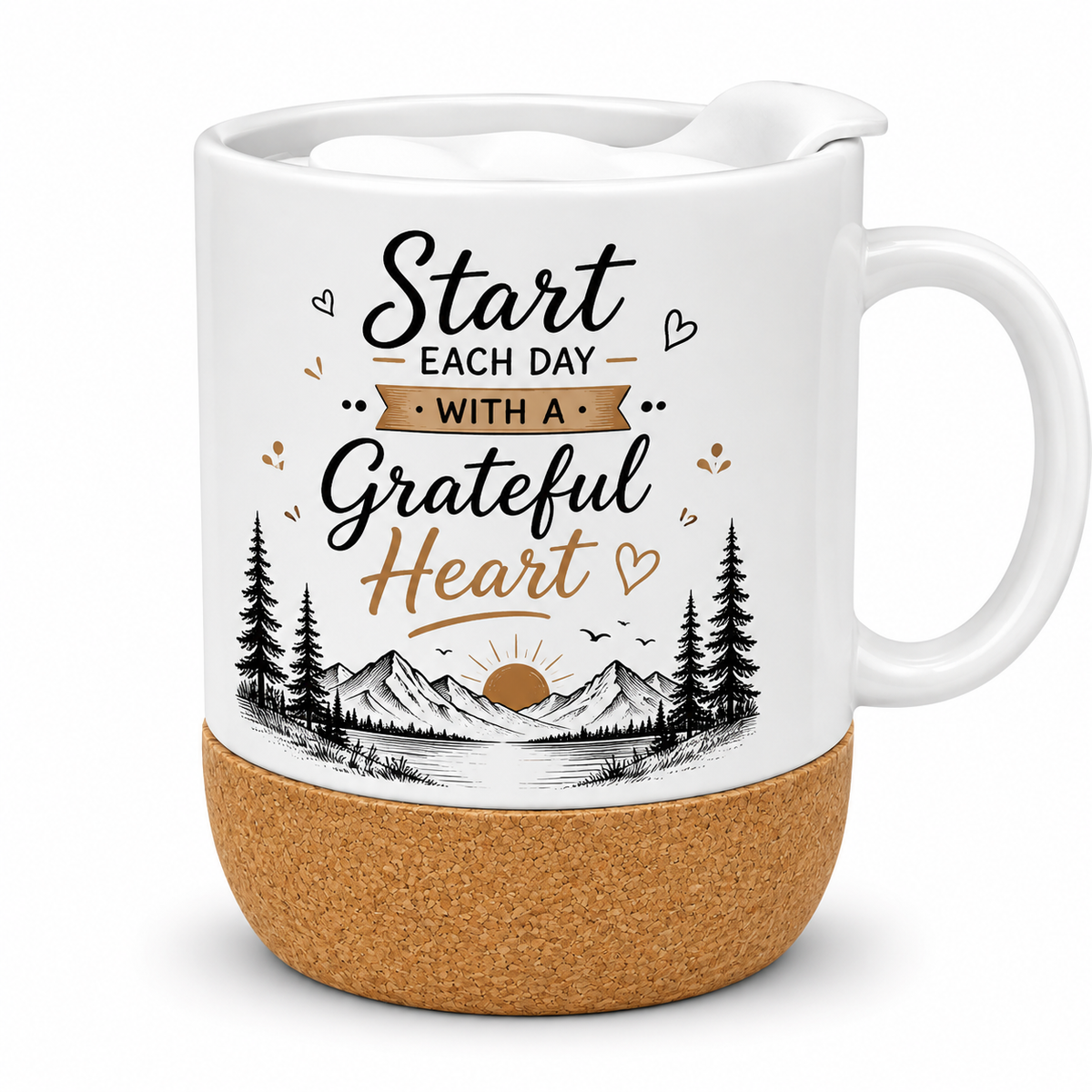 sublimation ceramic coffee mug with cork base & splash - proof Lid