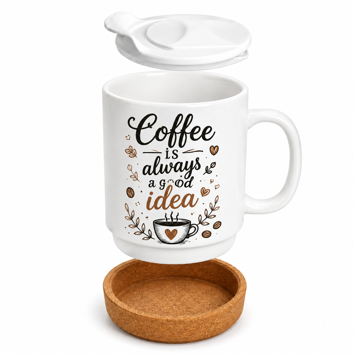 sublimation ceramic coffee mug with cork base & splash - proof Lid